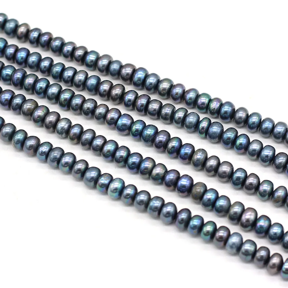 Natural Freshwater Pearls Black Flat Round Beads Jewelry Making for DIY Necklace Bracelet Accessories Size 8-9mm