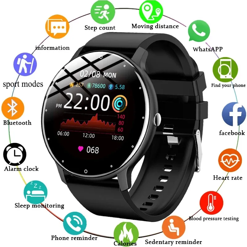 Reloj MEGIR negro deportes reloj inteligente de los hombres y las mujeres de ritmo cardíaco rastreador de Fitness de presión arterial IP67 impermeable Smartwatch para Android iOS