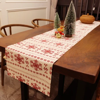 

38*180cm Christmas Table Runner Pattern Cotton Linen Tablecloth Placema Santa Christmas Fawn with Table Runner Camino De Mesa