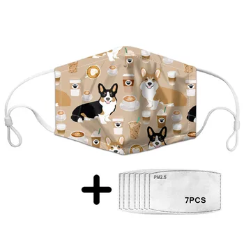 

Dust Mask Cartoon Corgi Pattern Unisex Elastic Face Mask Tapabocas With 7pcs PM2.5 Activated Carbon Filter Paper Masker