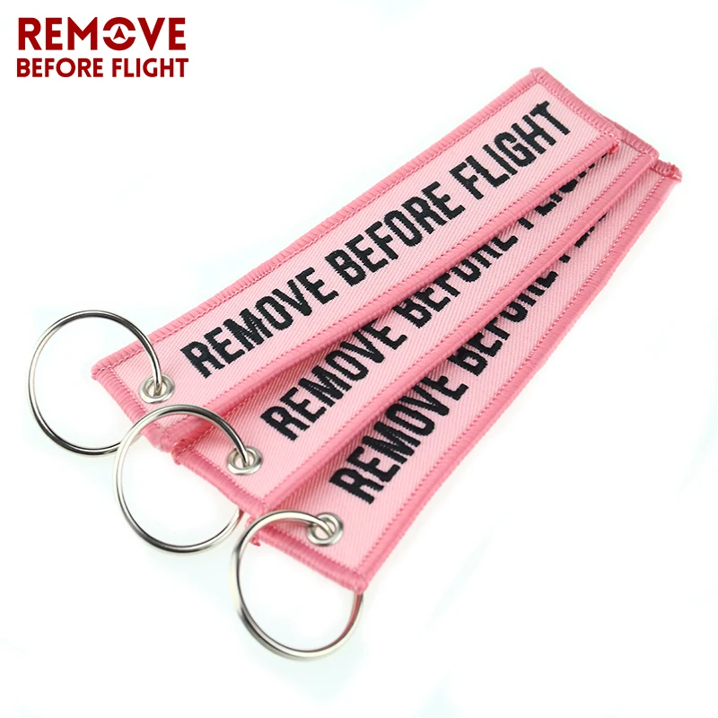 3 TEILE/LOS Mode Schmuck Keychain für Autos Motorräder Stickerei Schlüssel Kette Rosa Schlüssel Fob ENTFERNEN VOR FLUG Rosa Keychain Tags