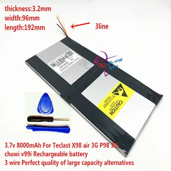 

3.7V 8000mAh For Teclast X98 air 3G P98 3G, v99i Tablet PC Battery 3 wire Perfect quality of large capacity alternatives