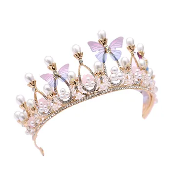 

Baroque Gold Pearl Butterfly Princess Crown For Women Girl Birthday Party Tiaras Headpiece Rhinestone Headwear Hair Jewelry