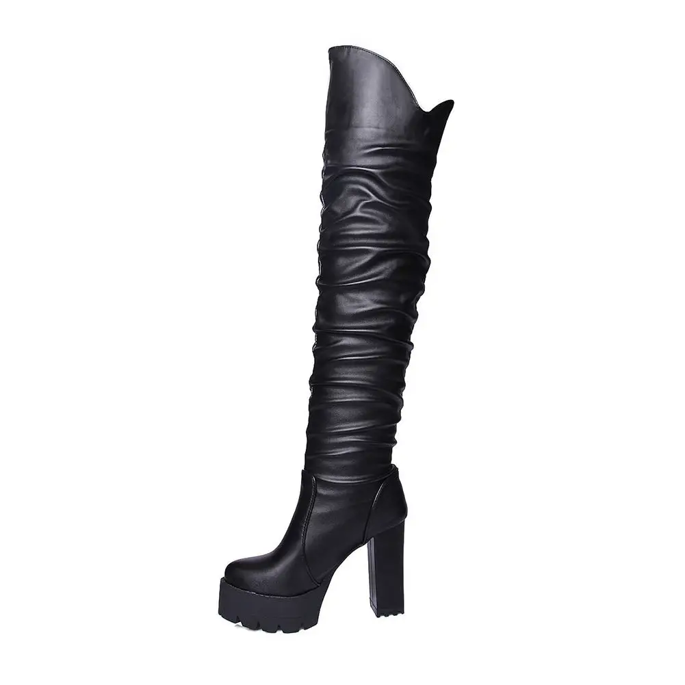 SARAIRIS/Прямая поставка, модные вечерние сапоги на платформе и высоком квадратном каблуке, большие размеры 43 Женская обувь г. Зимние Сапоги выше колена