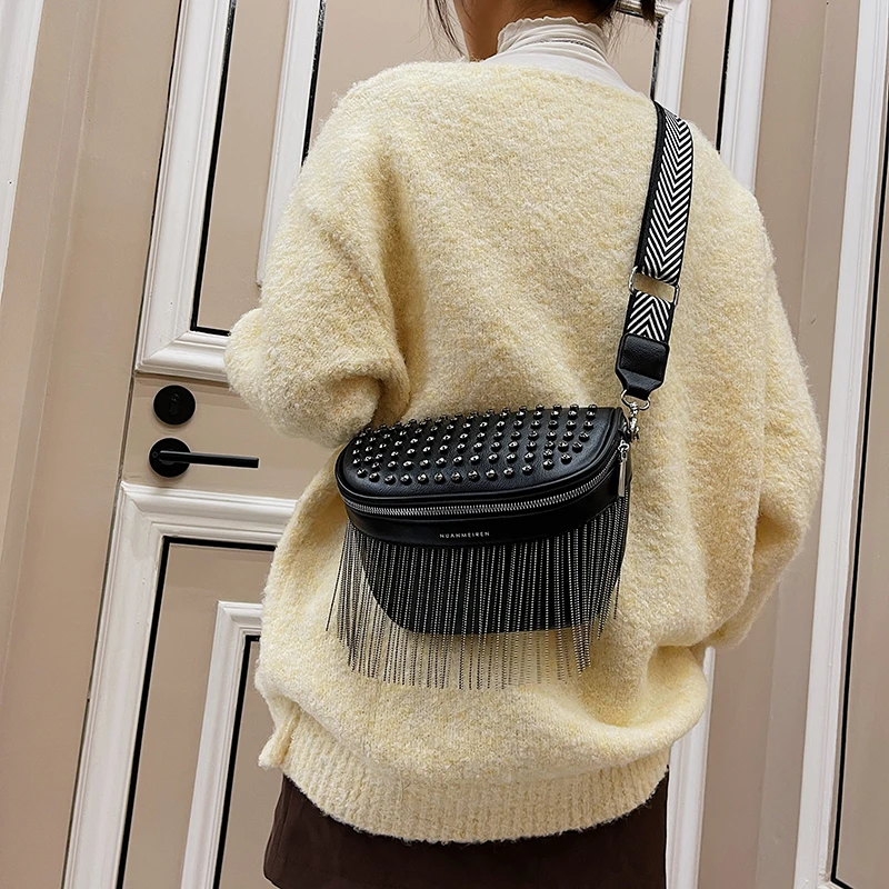 Women Crossbody Chest Bag Fashion Tassel Leather Large Capacity