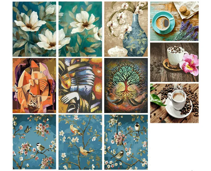 

Diy Diamond Painting Bird and Coffee On Flowering Branch Round Diamond Square Diamond Handmade Diamond Embroidery Decoration