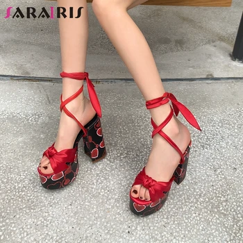 

SARAIRIS New Luxury Brand Ladies Chunky High Heels Sandals Shoes Woman Platform Party Sexy Runway Show Summer Sandals Women 2020