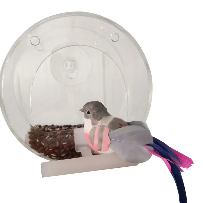 

2020 New Pet Parrot Portable Round Bird Feeder Transparent Acrylic Hanging Adsorption
