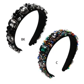 

Bohemian Baroque Jewelry Headband Colored Rhinestone Diamond Bead Wide Hair Hoop