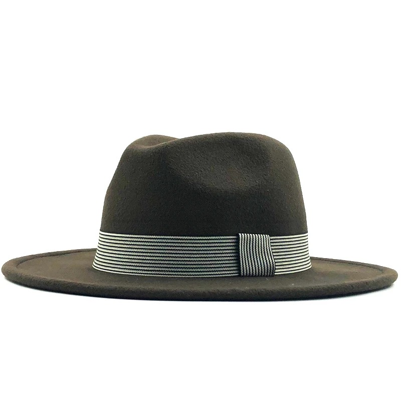 Новая женская и Мужская шерстяная шляпа Fedora с жемчужная лента джентльмен элегантный Леди Зима Осень широкие полями церкви Панама Sombrero джаз шляпа - Цвет: Coffe
