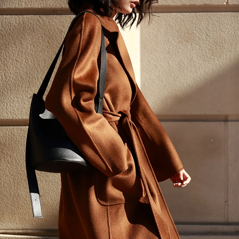 Женское кашемировое пальто, двухстороннее шерстяное пальто, тонкое и тонкое,, модная зимняя длинная кашемировая верхняя одежда