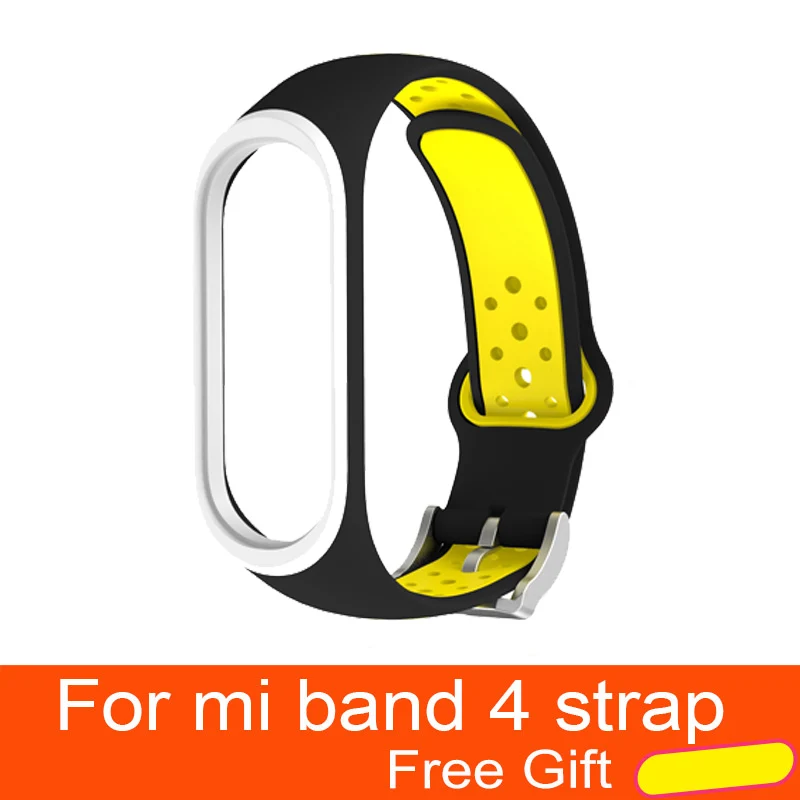 Black-yellow Для Xiaomi mi Band 4 ремешок Смарт аксессуары Замена водонепроницаемый двойной цвет силиконовый браслет для mi Band 4 NFC ремешок - Цвет: Black-yellow