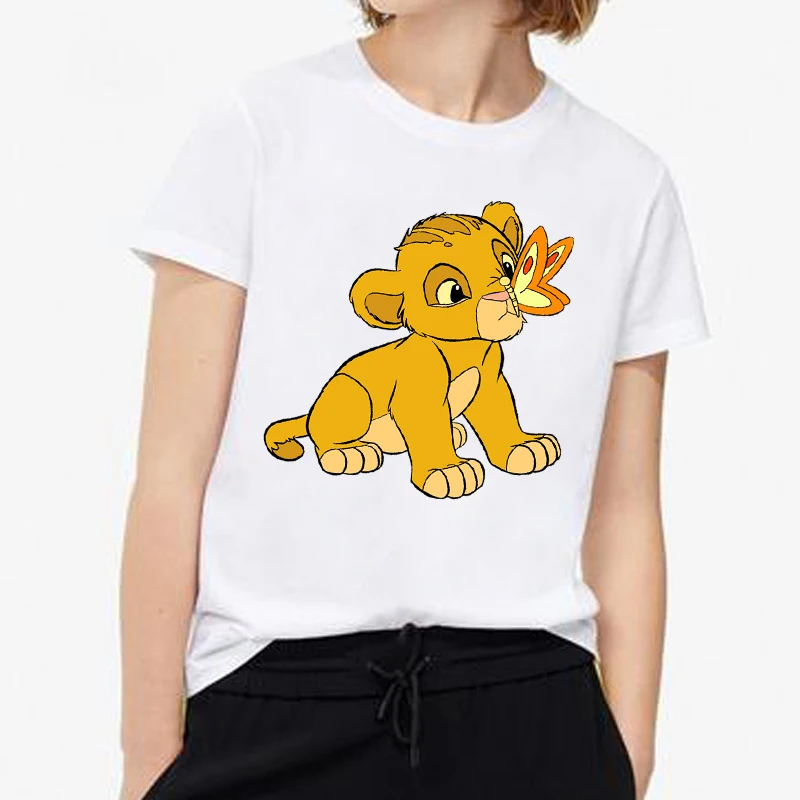 Новинка, женская летняя футболка с рисунком короля льва, модная повседневная футболка Harajuku, Женская Милая футболка с круглым вырезом - Цвет: W278-White