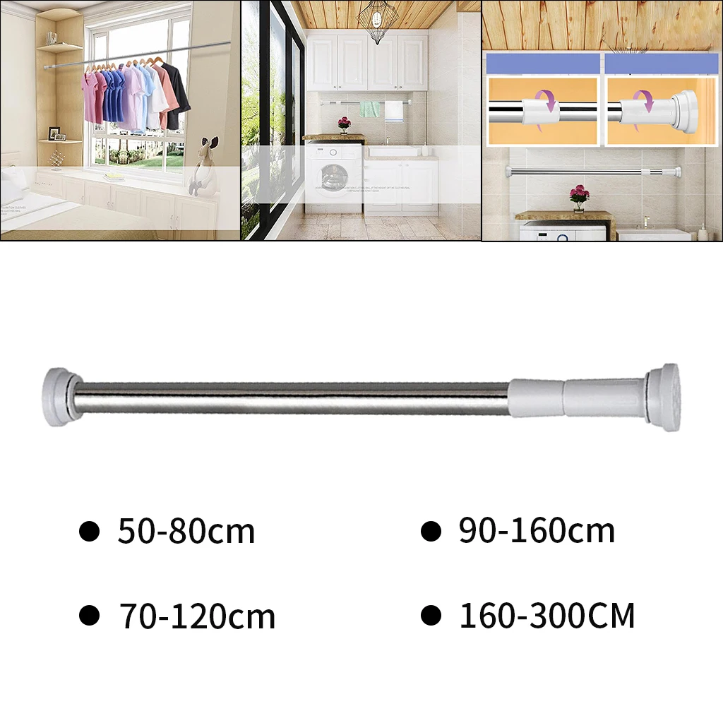 Spring Load Extendable Telescopic Net Voile Tension Curtain Rail Pole Rod Load 