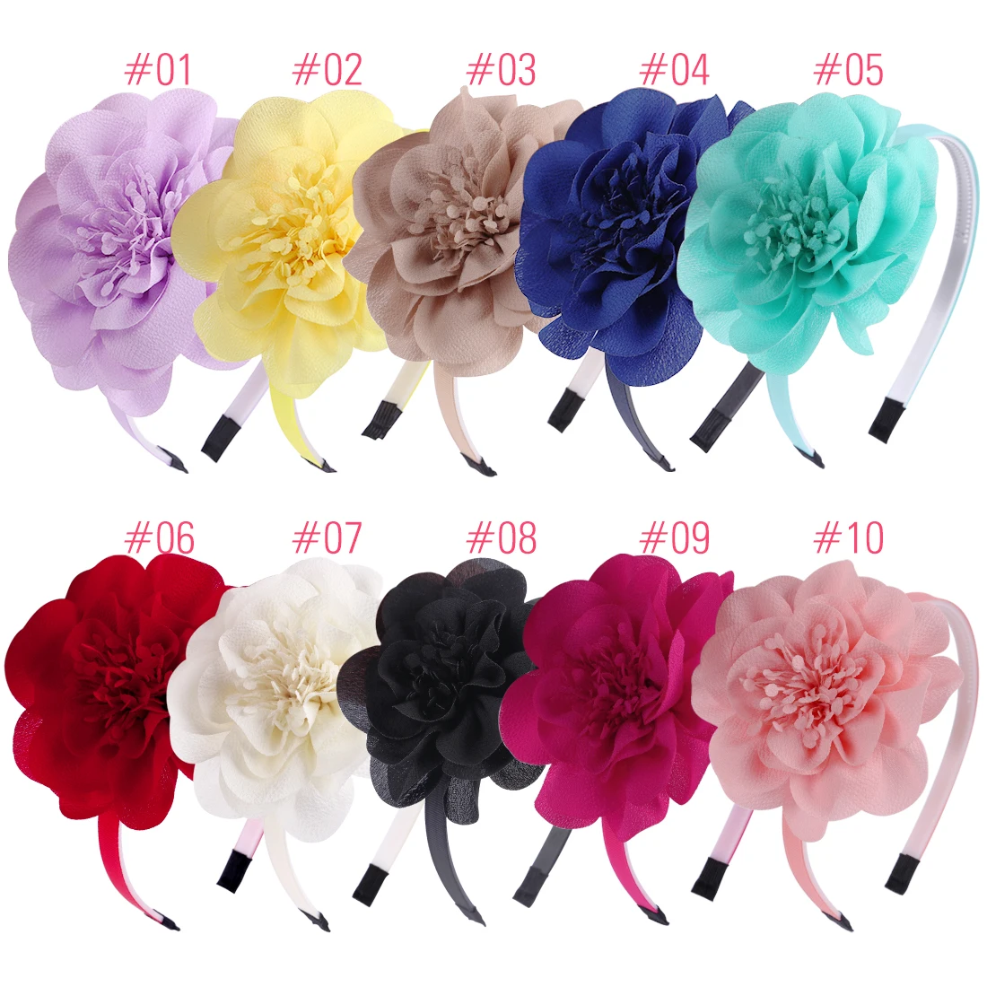 10pcs/set Girls Flower Headband Ribbon Big Bows Floral 4 Inch Sweet Children Hairband Tassel Solid Pop Out Light Color Head Wrap