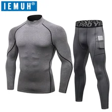IEMUH, зимнее термобелье с высоким воротником, мужские кальсоны, мужская рубашка Рашгард+ штаны, комплекты теплого компрессионного нижнего белья, термо мужское