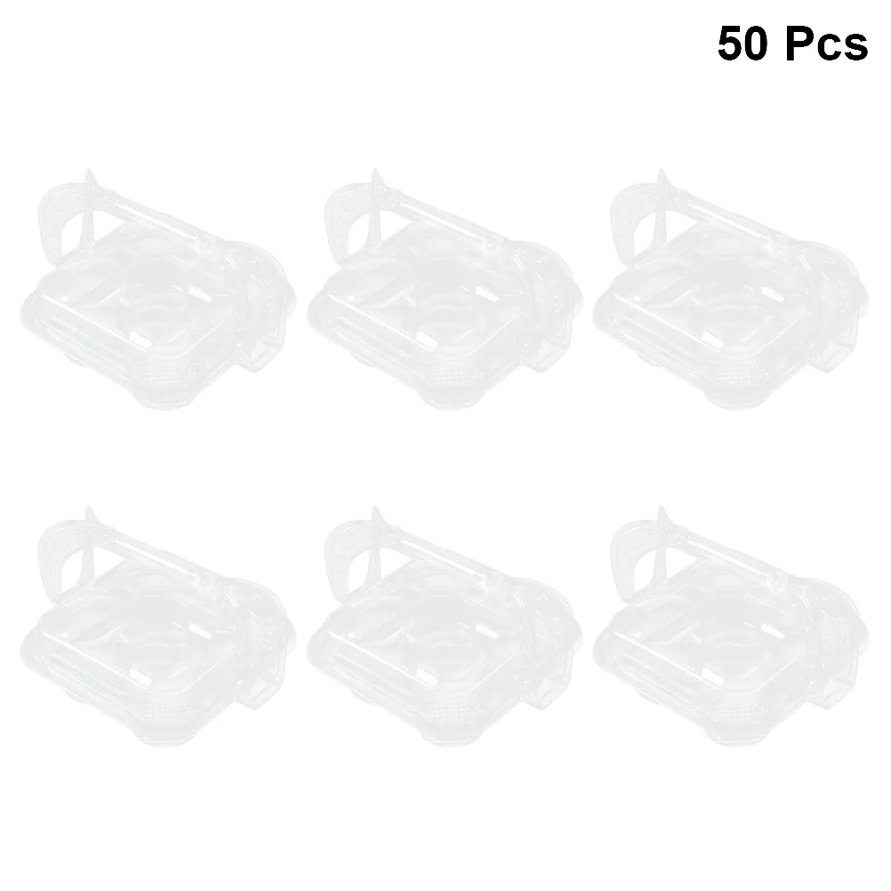 

50pcs Plastic Cupcake Boxes And Packaging Boxes Portable Clear Box With Handle Dessert Transparent Box Containers Bread Carriers