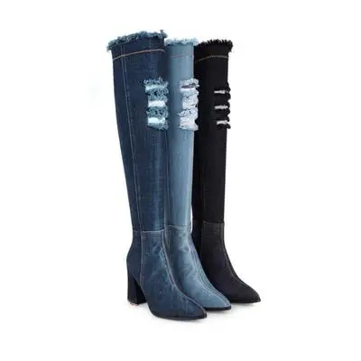 Модная новинка, высокое качество, женская обувь на высоком толстом каблуке; подъемом на шнуровке сандалии в повседневном стиле с открытой ковбойскими сапогами - Цвет: Light blue
