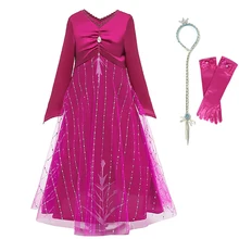 Рождественский костюм для девочек платье Эльзы 2 Детские вечерние платья принцессы с розами маскарадный костюм Анны и Эльзы, одежда Снежной Королевы