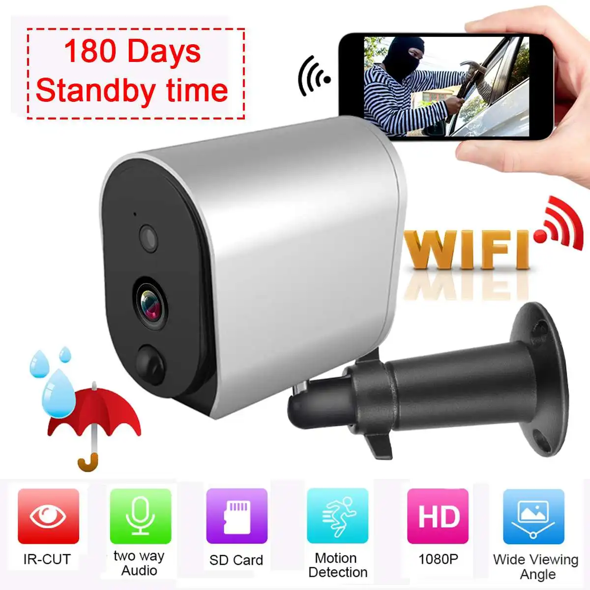 1080P WiFi камера с питанием от аккумулятора 2.0MP HD наружная беспроводная ip-камера безопасности наблюдения непогодная ПИР запись по тревоге аудио