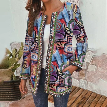 

Ethnic Printed Cardigan Thin Coats Women's Jackets New Casual Long Sleeve Blusas Coat Plus Size Vintage Ladies Coat Tops