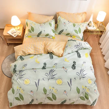 

Nordic Style Bedding Set Printing Duvet Cover Set Pastoral Set King 3/4pcs Linen Queen Style Size Bedding Bed Home Sheet Bed
