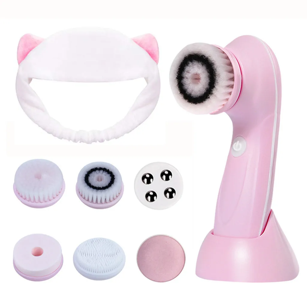 6в1 электрическое очищающее средство для лица моющий аппарат для чистки лица очиститель пор кожи очищающий массаж для тела Массажер для красоты чистые инструменты - Цвет: Розовый