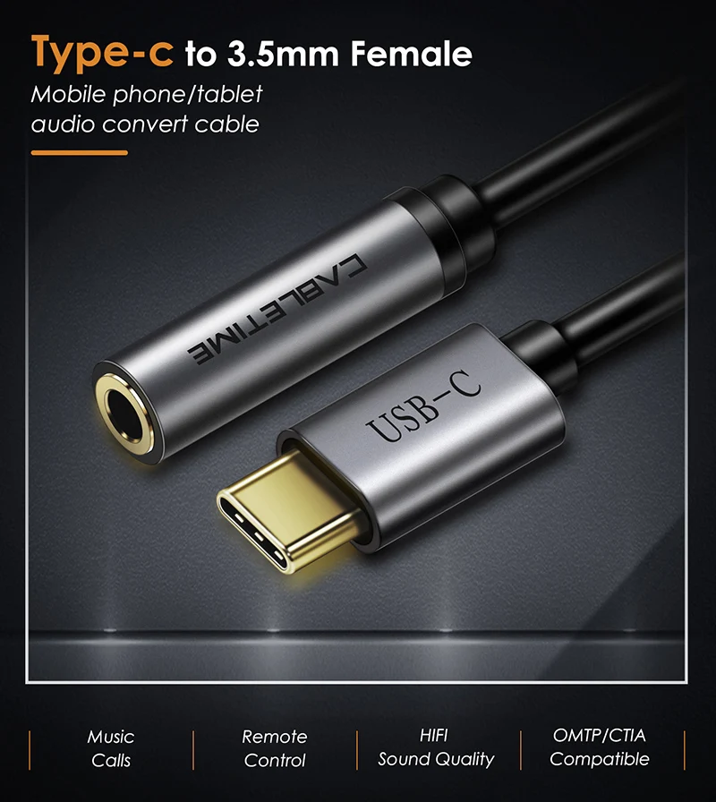 Переходник CABLETIME USB Type C на аудиоразъем 3 5 мм AUX для наушников Huawei mate20 P30 pro Xiaomi 6 8 9 SE