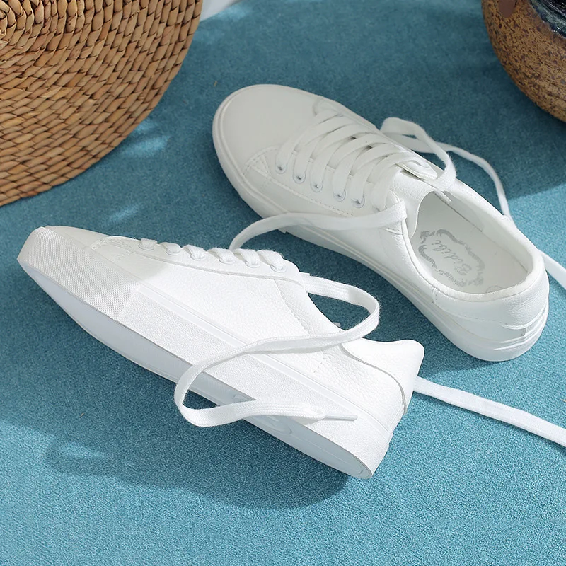 

2019 Spring Most New Style White Shoes Student Korean-style Versatile Leather Pure White Flat Top Shoes Children Autumn Shoes