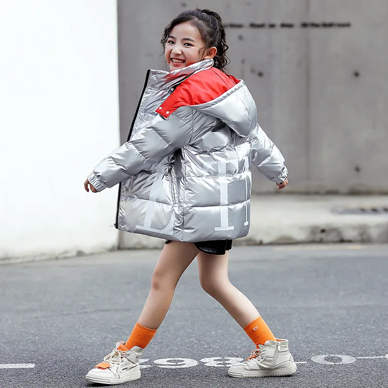 

Kid Duck Down Coat Unisex Fashion Printing Warm Waterproof Snowsuit -30 Russia 4-14 years Hooded Parka Down Jackets Kids