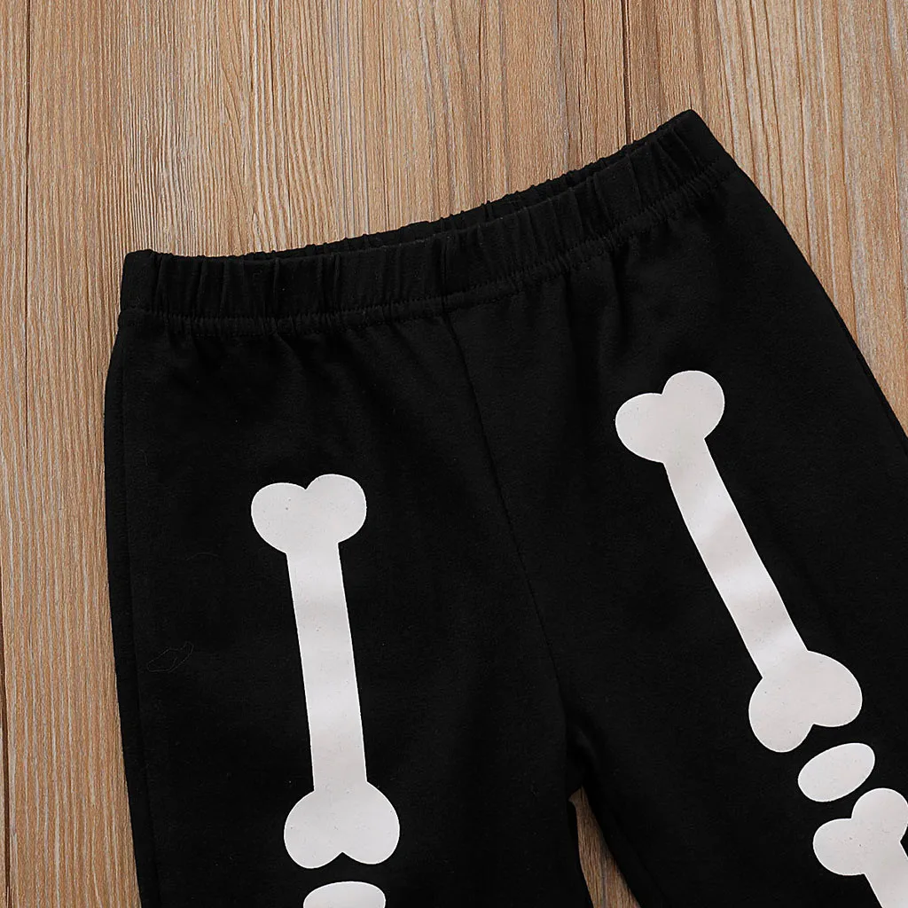 Halloween Toddler Kids Baby Boy Bone T shirt Pants Headband Outfits Costume Set Halloween letter top pants trousers set Dropship