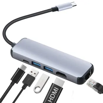 

Type-c To Hdmi Hd Converter Rj45 Gigabit Network Card Usb3.0 Hub Type-c Charging Gigabit Ethernet Lan Adapter