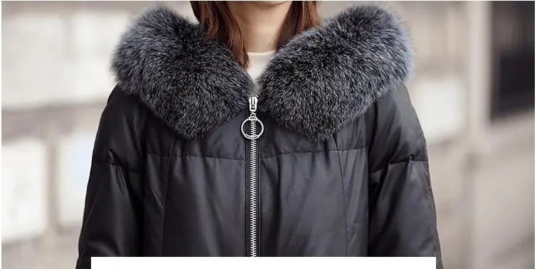 Настоящий пуховик из натуральной кожи женская зимняя куртка из овчины с капюшоном корейского размера плюс женские кожаные куртки свободного кроя KJ3520