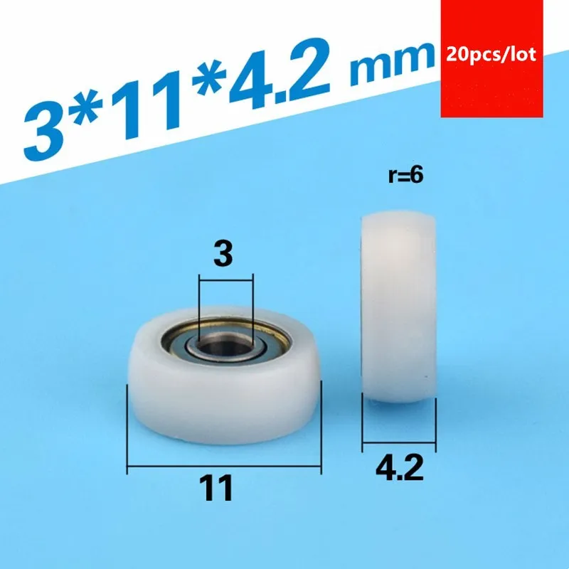 20 Stück sphärisches Bogen-Kunststoffbeschichtetes Lager 693ZZ 3 * 11 * 4,2 mm POM-Nylon-Kugelbogen-Nockenriemenscheibe Rollenradbohrung 3 mm Durchmesser 11 mm – Detail 1