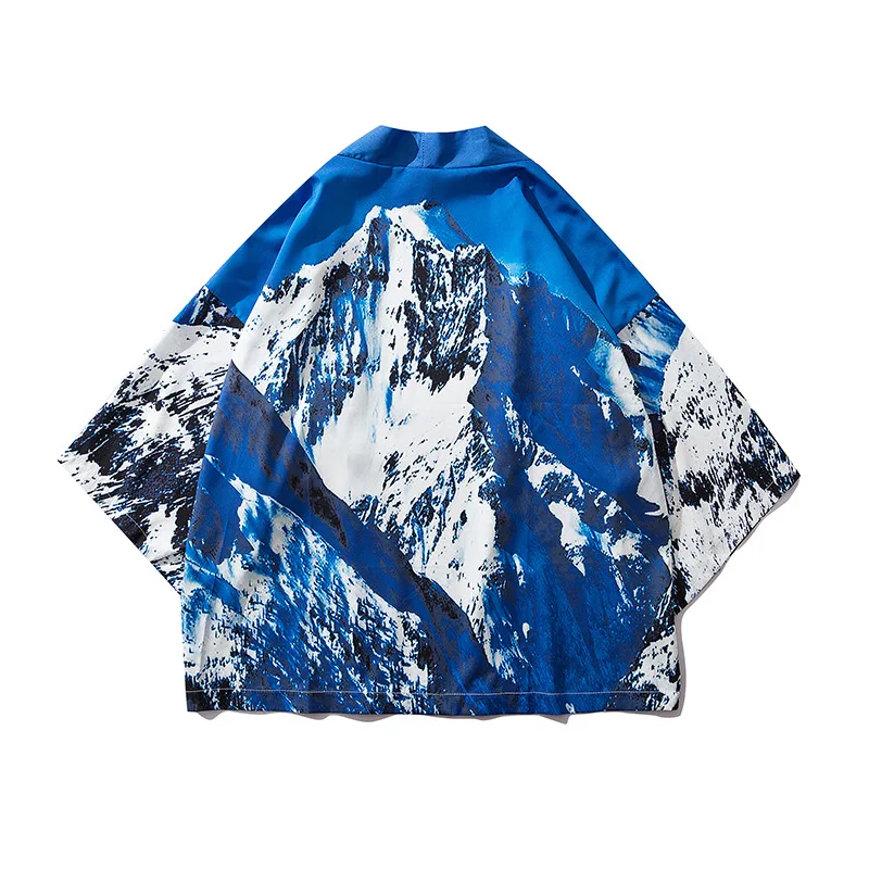 Кимоно Yukata Haori с синим принтом кимоно кардиган мужской костюм самурая азиатская
