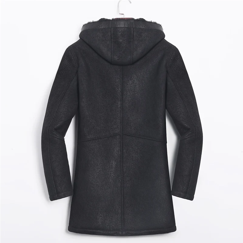 

Leather Men Sheep Shearling Coats Hooded Slim Wool Fur Coat Winter Jacket Mens Windbreaker Jaqueta De Couro 264 YY509