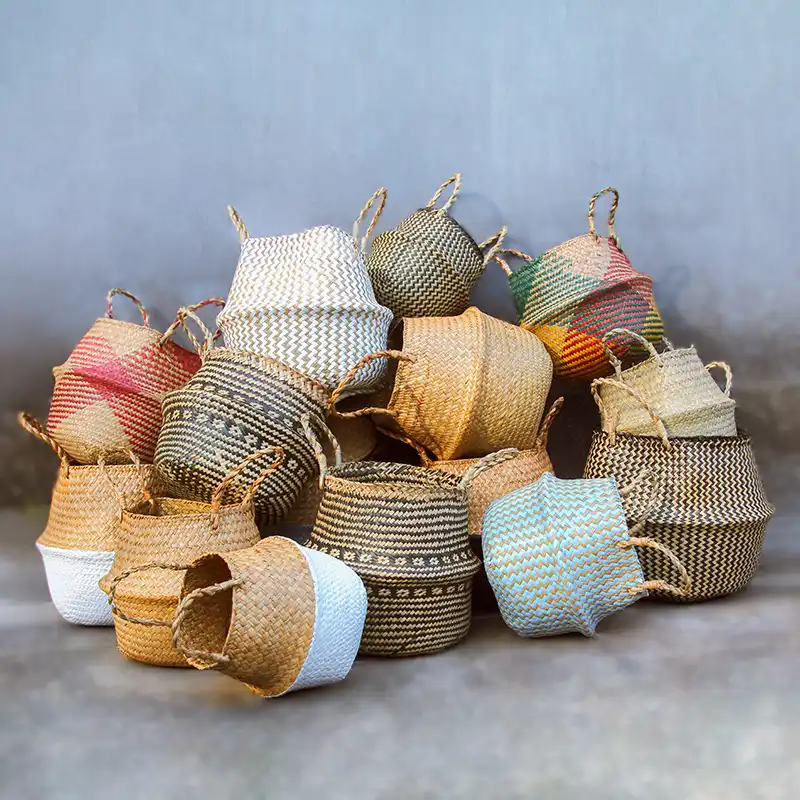 Canasta de almacenamiento plegable para algas marinas hecha a mano