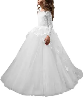 

Pretty Dresses with Long Sleeves Girls for a Wedding Lace Ball Dress with a Sheer for Little Girls Luxurious Dresses for the Fir