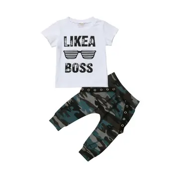 

Toddler Newborn Baby Boys Clothes Set Hip Hop Tops Short Sleeve Letters T-shirt Camo Pants Outfits Set Kid Clothes 0 to 3 Years