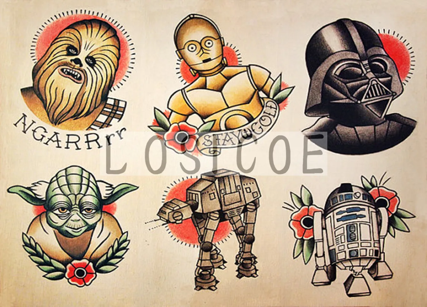 Ретро прическа татуировки Узорчатая крафт бумага плакат наклейки на стену