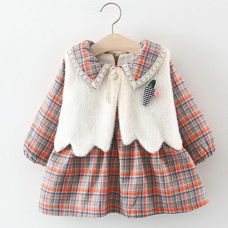 Sodawn Kids Girl Clothes Girl Dress Winter Baby Girl Clothing Sets Infant Toddler Costume Vest+Plaid Dress 2pcs Clothing Sets