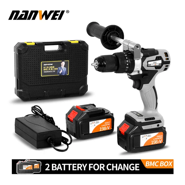 NANWEI 21V 13mm Cordless Drill Industrial Grade Brushless Impact Drill 1/2