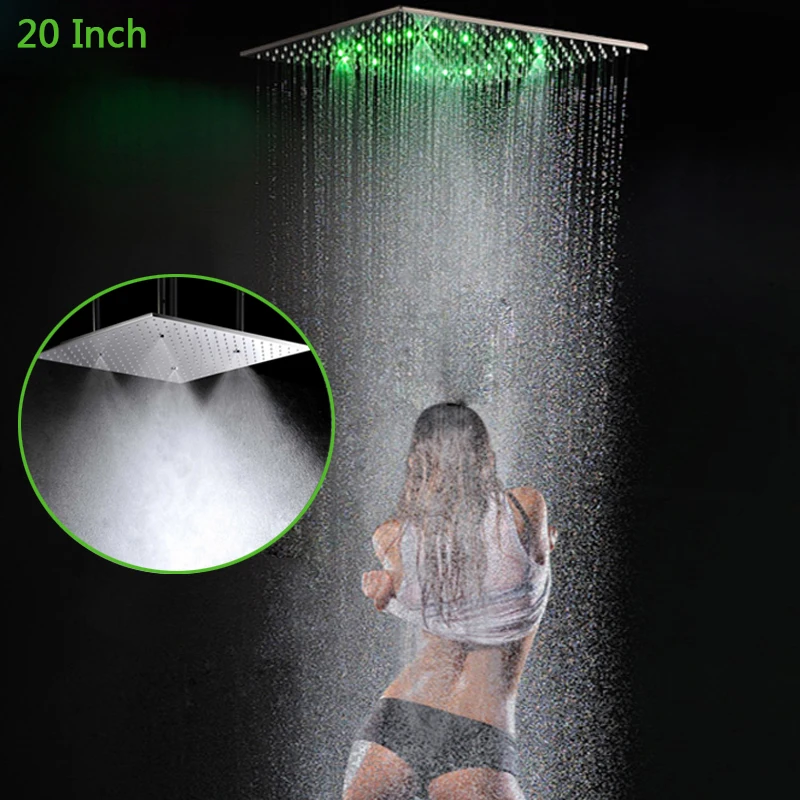 

4/6pcs Mist 20" Shower Head Temperature Control LED Color Rainfall Mirror Showerheads Bathroom Shower Accessorise Saving Water