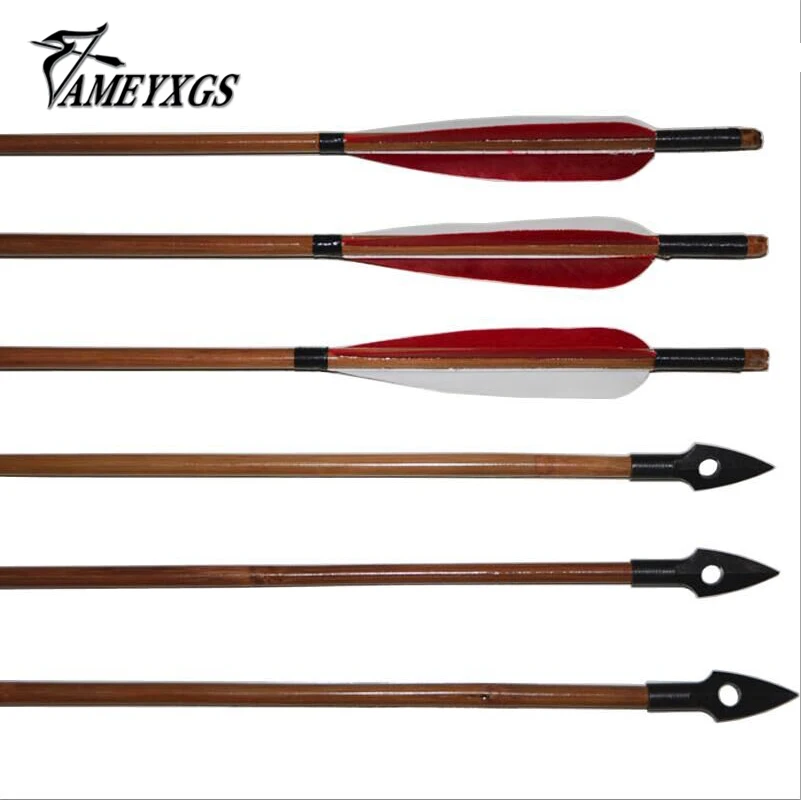6Pcs 32inch Bamboo Arrows 8mm Turkey Feather Fletching Target Arrow