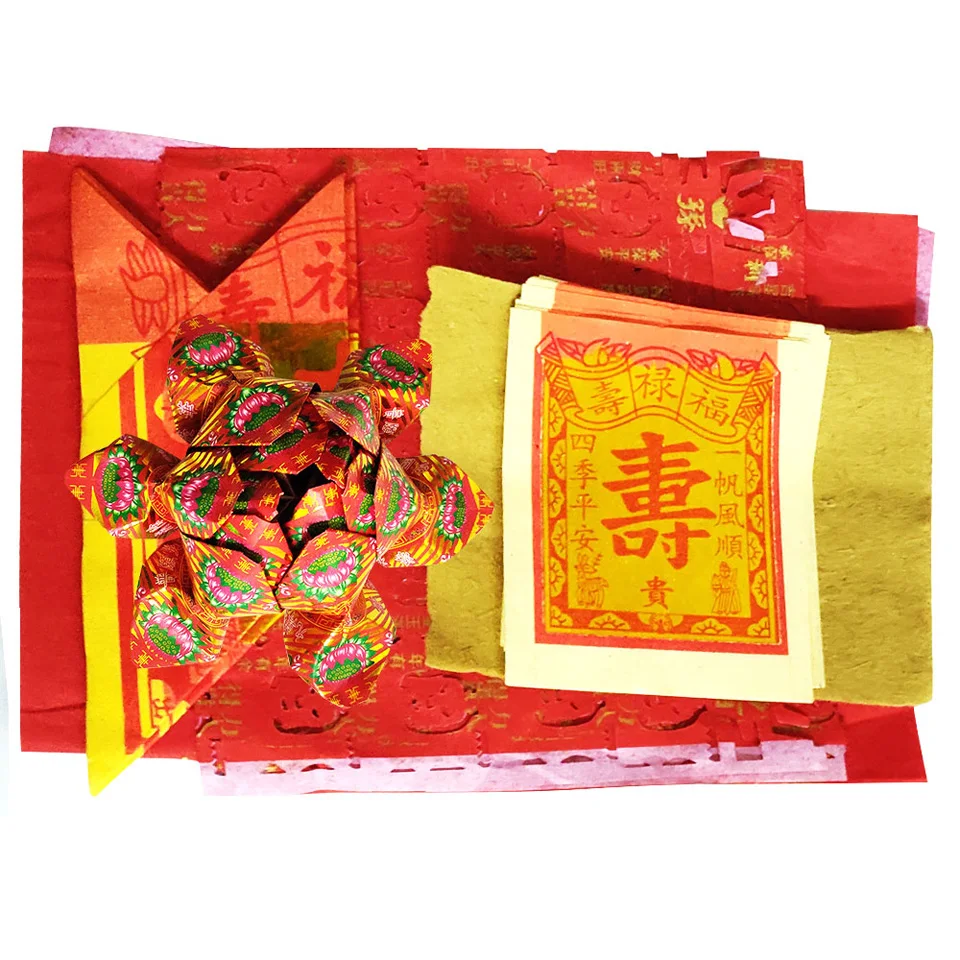 

1 Set Of Worship Carton Burned In Traditional Deity Lotus Gold Basin Buddha Joss