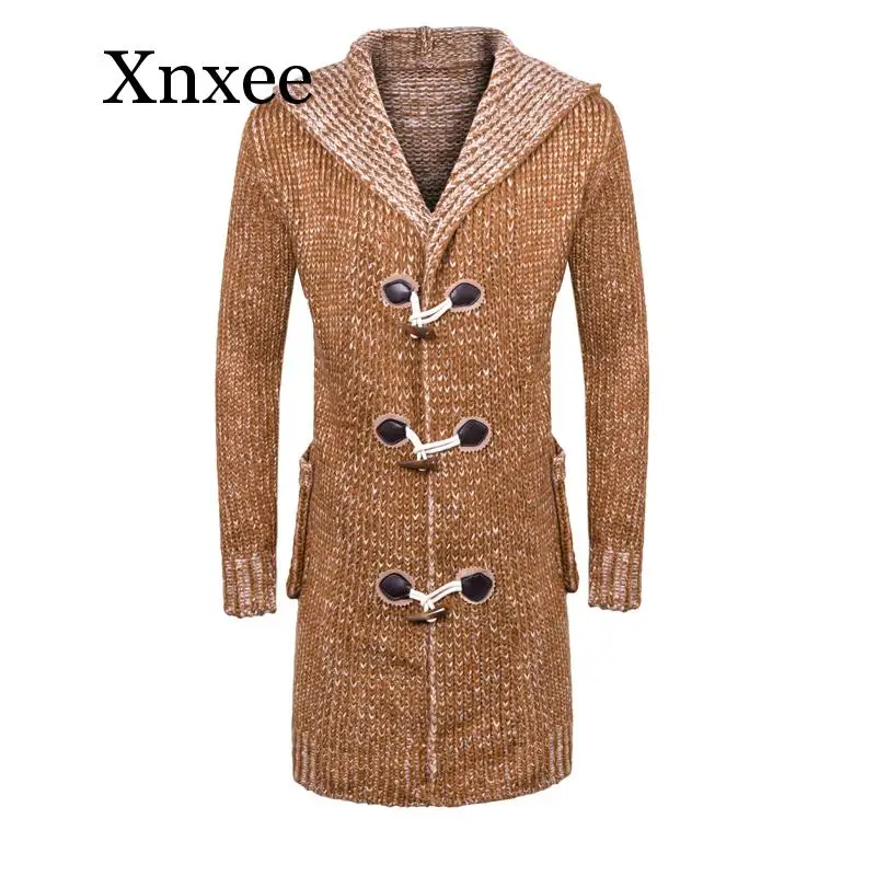 Vintage Men Winter Warm Hooded Long Sweatercoat Fashion Style Men Thicker Warm Casual Sweaters Cardigan Long Sweaters Size 3XL