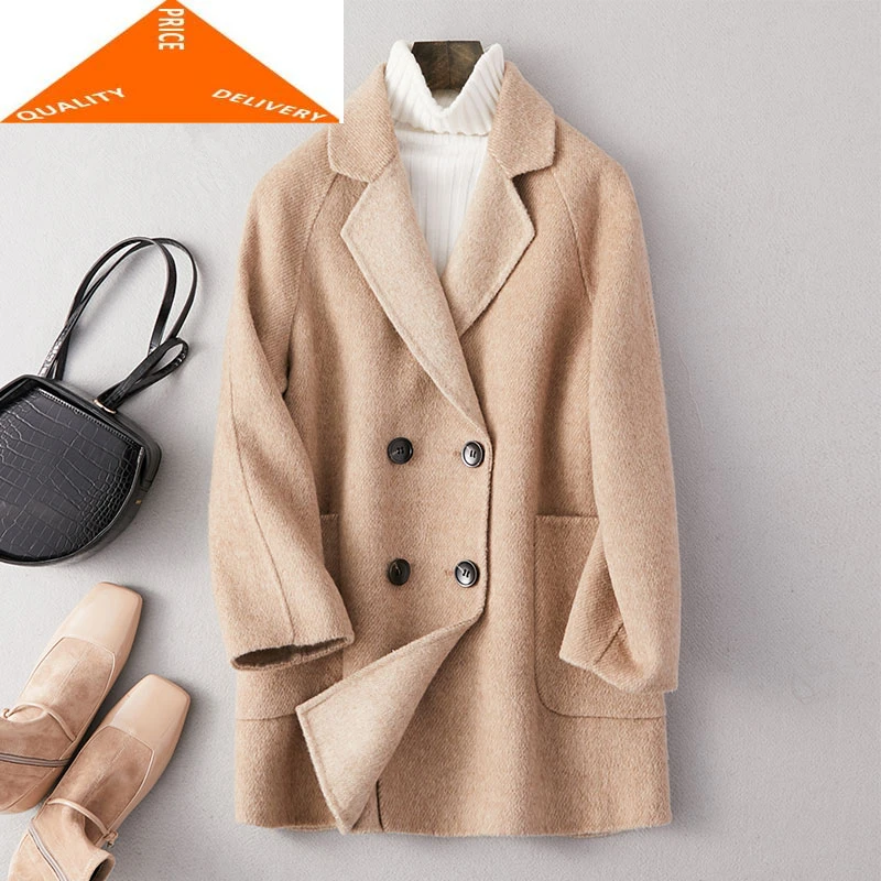 Coat Elegant Winter Women Abrigo Mujer 2020 Korean Slim 20% Wool Coats Female Ladies Cashmere Woolen Jacket Hiver 9299055 | Женская