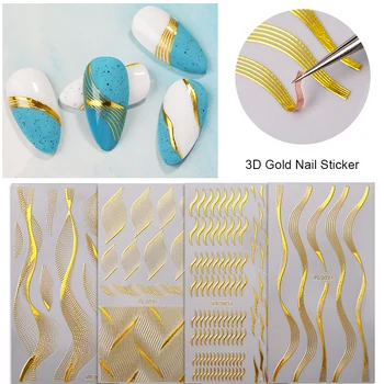 

1 Piece Of 3D Gold Nail Sticker With Geometric Wave Line Crack Dot Pattern Nail Decal Stickers DIY Nail Art Decoration