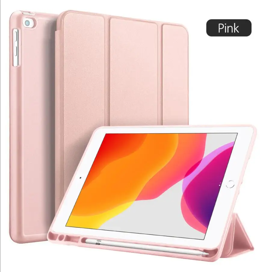 Pink Для iPad 7th 10," чехол из гладкой кожи PU кожаный чехол для iPad 10,2 авто сна/Пробуждение легкая подставка чехол - Цвет: Pink
