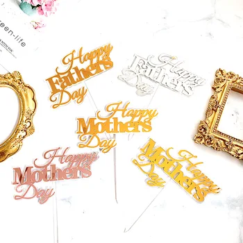 

New Rose Gold Acrylic Happy Mother's Father's Day Cake Topper Gold Cake Topper Flags For Dad Mom Birthday Party Cake Decorations